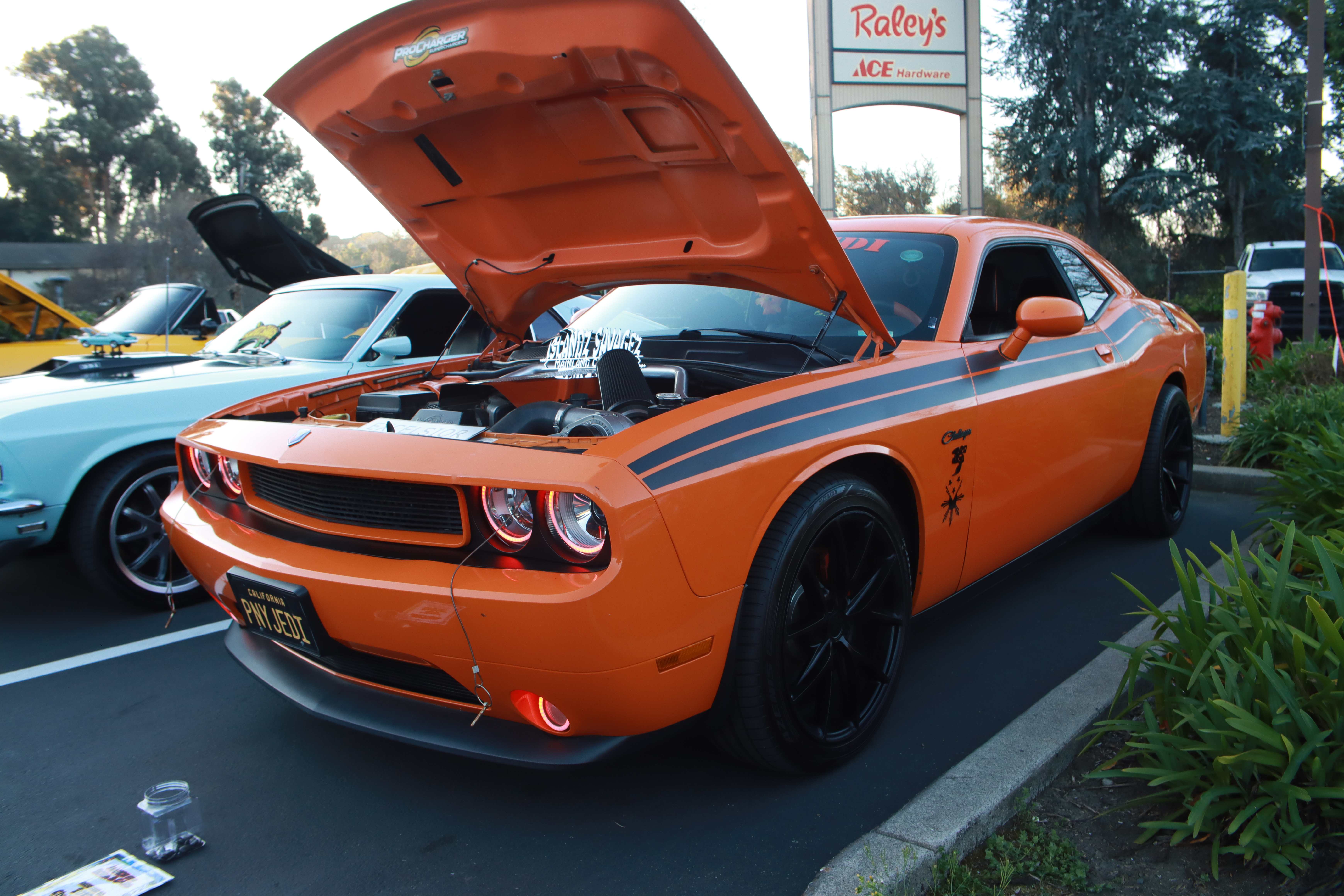Yellow Oldsmobile Cutlass custom trunk with Sundown Audio subwoofers and decorative skull
